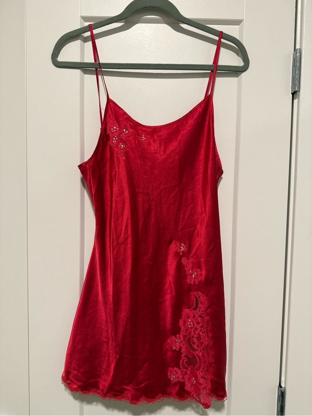 Victoria's Secret Red Satin Lace Trim Slip